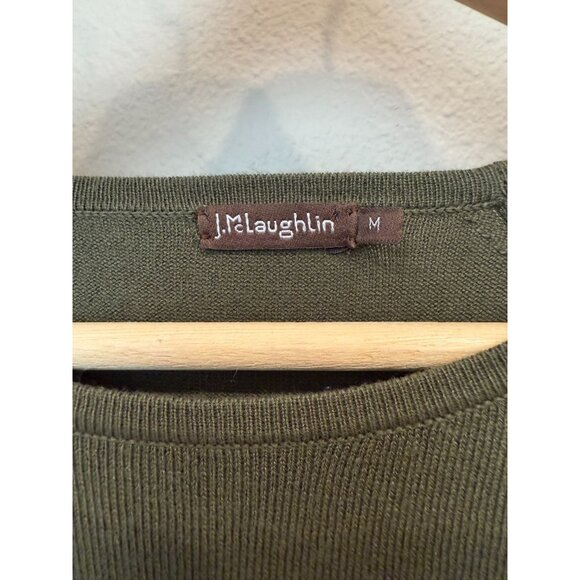 J. McLaughlin Pullover Green Crew Neck Sweater Medium Long Sleeves Soft Preppy - Picture 3 of 7